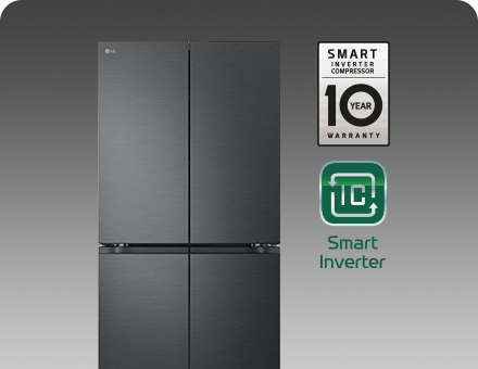 Stainless refrigerator with warranty icons